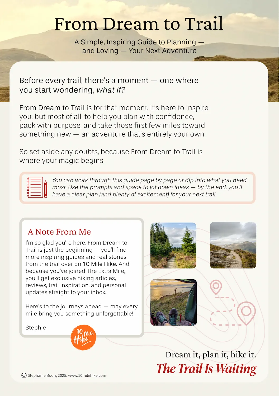 The cover image of the 10 Mile Hike guide From Dream to Trail - a long-distance trail planning workbook