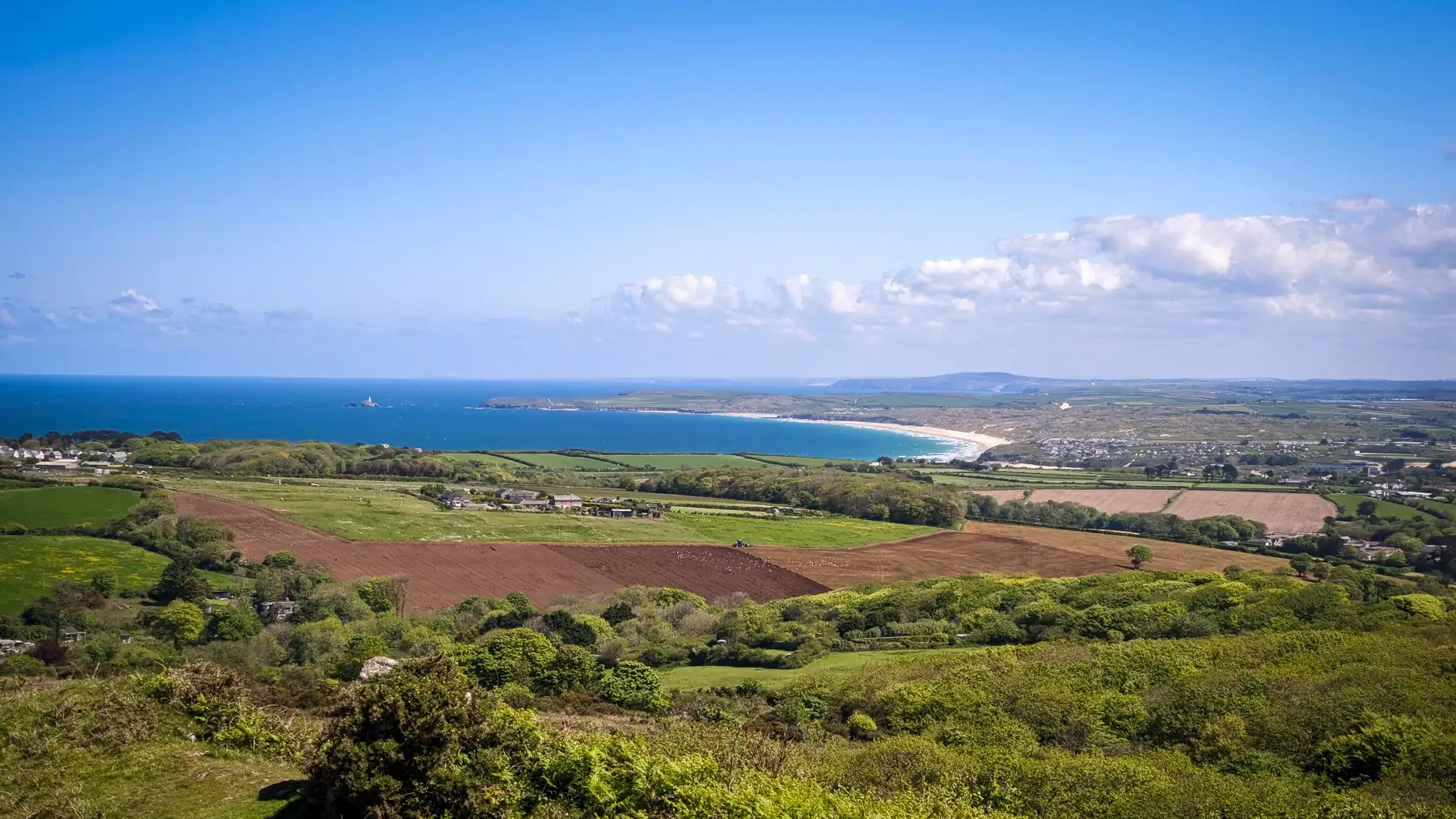 A sweeping view of the coast and St Ives Bay from Trencrom Hill on St Michael’s Way.